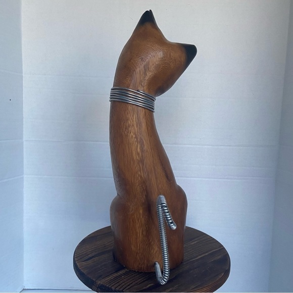 Siamese Cat Wood Statue Hand Carved Mixed    Media Wire Wrapped Art Figurine - Picture 10 of 15